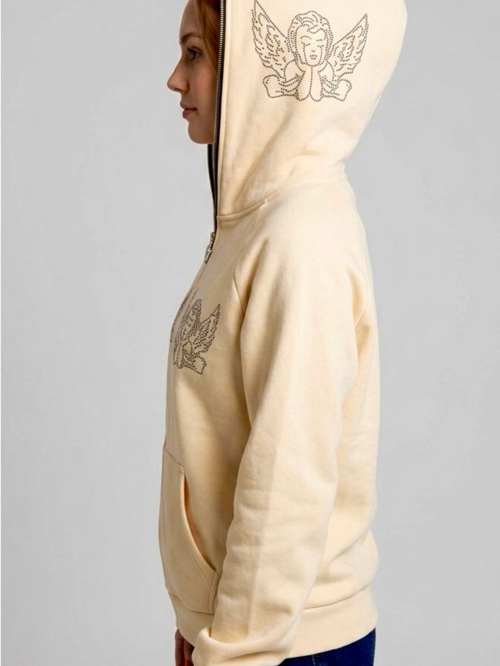 Boys Lie Cream Rhinestone
Angel Full-Zip Hoodie - Size M